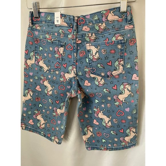 Place Girls Medium Wash Colorful Unicorn Graffiti Print Denim Jean Shorts - Picture 6 of 9